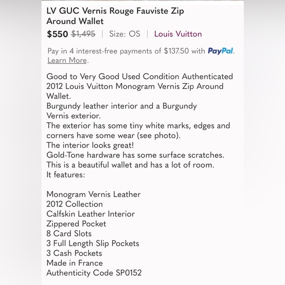 LV GUC Vernis Rouge Fauviste Zip Around Wallet - Picture 2 of 16